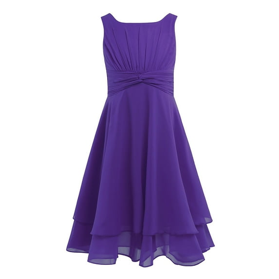 YiZYiF Girls Chiffon High Waist Dress Sleeveless Ruched Top Bodice Flower Girl Dress Birthday Party Wedding Bridesmaid Dress