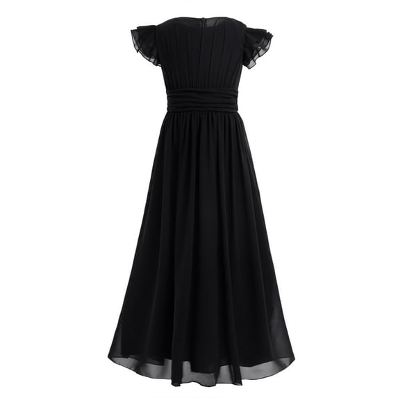 YiZYiF Girls Chiffon High Waist Flutter Sleeves Dress for Birthday Wedding Party,Sizes 4-14