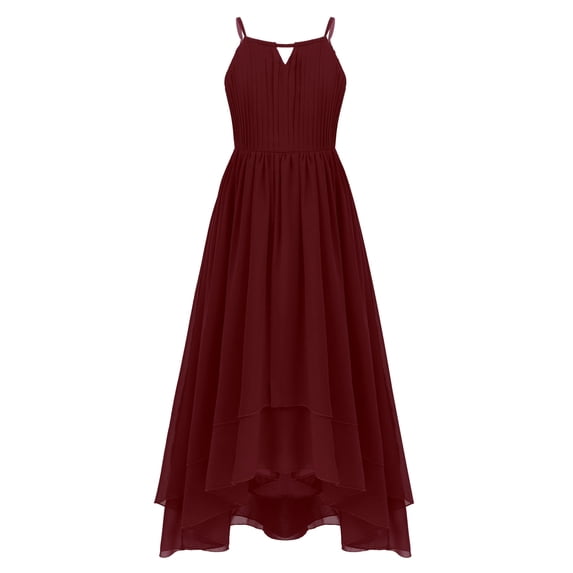 YiZYiF Girls Chiffon Pleated Prom Ball Gown High-low Asymmetrical Hem Wedding Birthday Party Dress