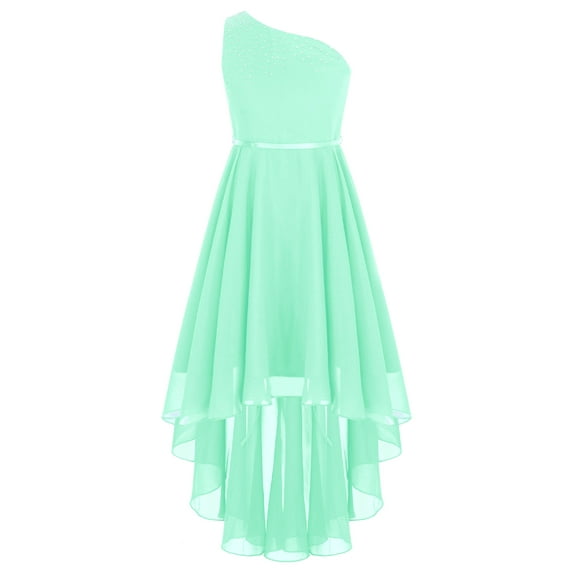YiZYiF Girls Chiffon Shiny Rhinestone Party Dress Sleeveless One-Shoulder High-Low Hem Wedding Cocktail Evening Gown Mint Green 8