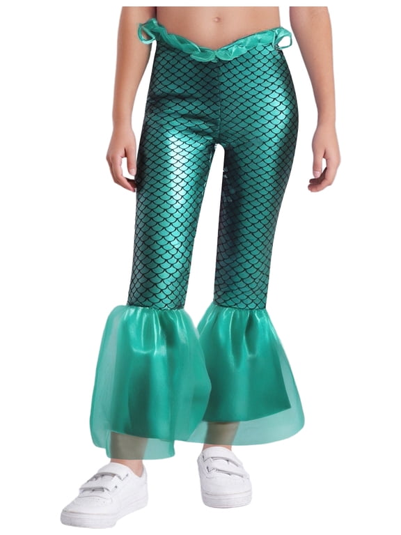 Girls Halloween Mermaid Flared Leggings Kids Fish Scale Trousers Bell Bottoms Pants Bottoms Mint Green 6
