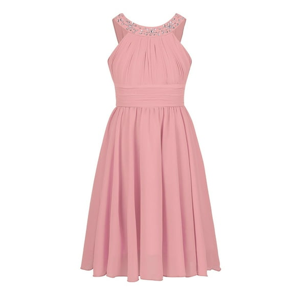 YiZYiF Girls Halter Pageant Ball Gown Chiffon Juniors Wedding Party Bridesmaid Dress