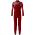 thumbnail image 1 of YiZYiF Girls Juniors Shiny Rhinestone Dance Jumpsuit Full Body Mesh Sleeve Gymnastics Bodysuit Burgundy 12, 1 of 7