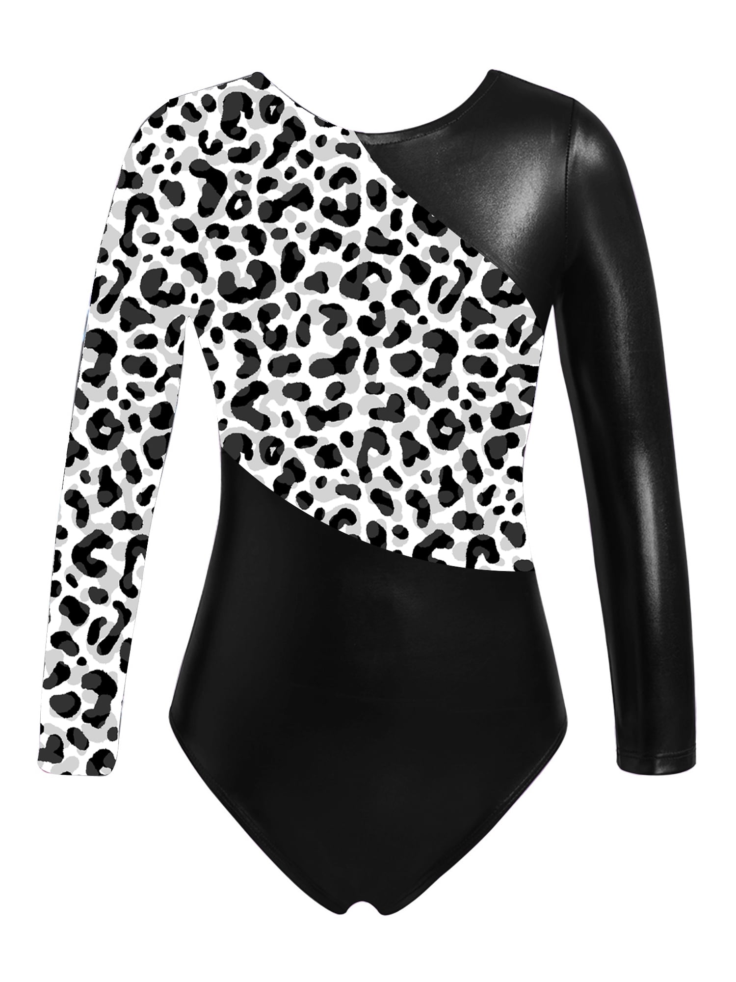 YiZYiF Girls Leopard Patchwork Ballet Dance Leotard Long Sleeve