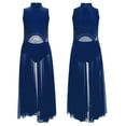 thumbnail image 1 of YiZYiF Girls Lyrical Dance Costume Keyhole Back Sleeveless Rhinestones Split Dress Dancewear Navy Blue 14, 1 of 7
