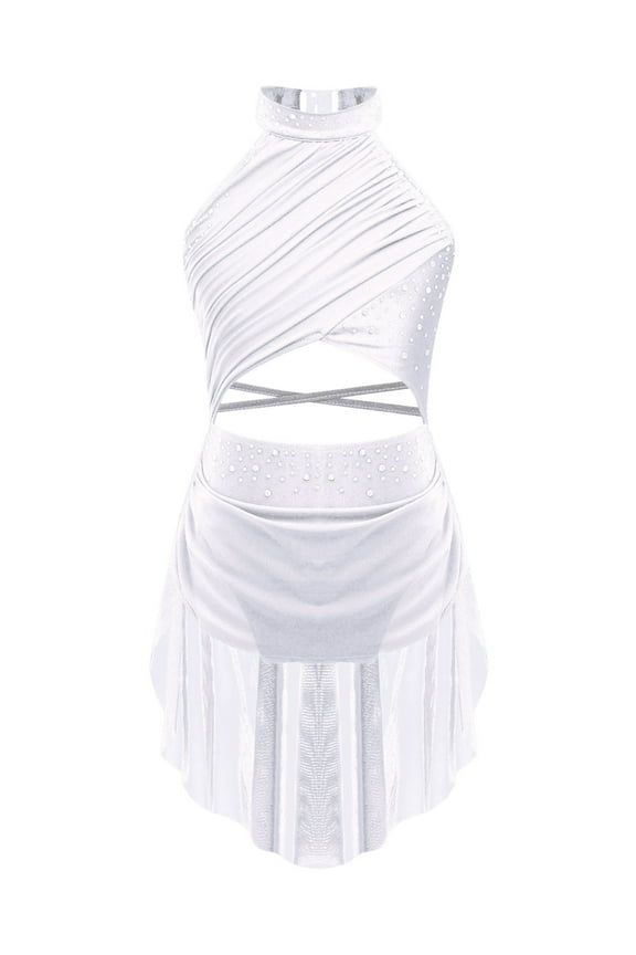 Girls Lyrical Dance Dress Ballet Gymnastics Skirted Leotard Latin Jazz Modern Dancing Costumes White 6