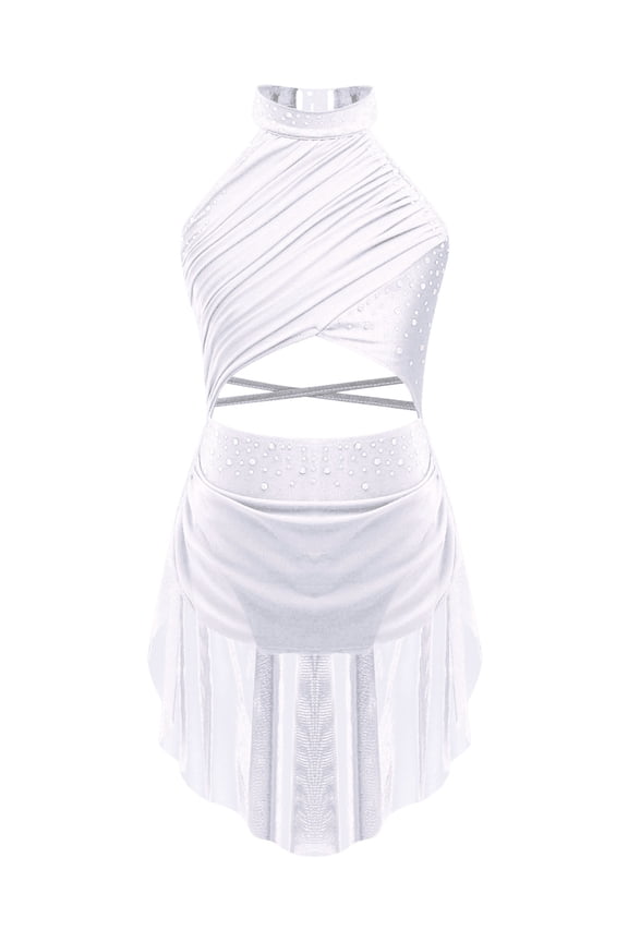 Girls Lyrical Dance Dress Ballet Gymnastics Skirted Leotard Latin Jazz Modern Dancing Costumes White 8