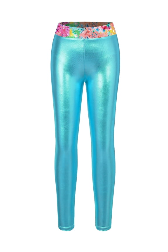 Girls Metallic Dancewear High Rise Dance Pants for Jazz Hip Hop Performance