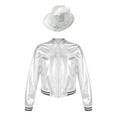 thumbnail image 1 of YiZYiF Girls Metallic Long Sleeve Bomber Jacket Outwear with Fedora Hat for Dance Performance Costume A Silver 12, 1 of 7