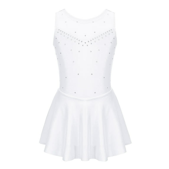 YiZYiF Girls Rhinestones Ballet Gymnastic Skirted Leotard Tulle Back Costume Dress White 12