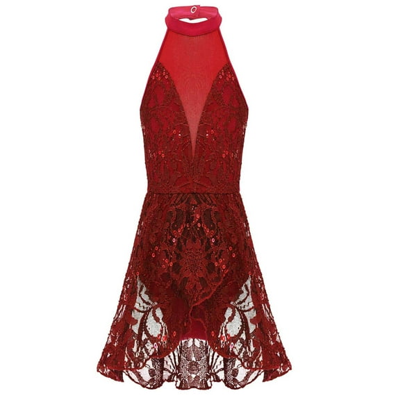 YiZYiF Girls Sequined Ballet Leotard Floral Lace Latin Dance Dress Costume