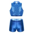 thumbnail image 1 of YiZYiF Girls Sequins Two Piece Ballet Dance Outfit Tank Crop Top with Shorts Dancewear Blue 8, 1 of 7