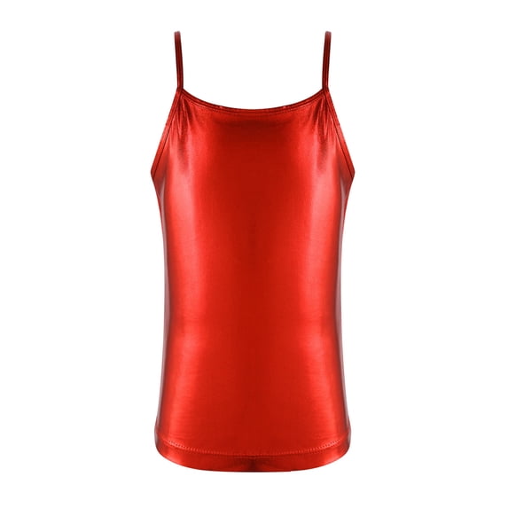 YiZYiF Girls Shiny Dance Tank Top Metallic Camisole Vest Performance Costume Red 6