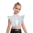 thumbnail image 1 of YiZYiF Girls Shiny Metallic Dance Crop Top Rhinestone Ruffle Cap Sleeve Jazz Hip-Hop Shirts Party Silver 8, 1 of 5