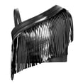 thumbnail image 1 of YiZYiF Girls Shiny Metallic Fringe Tassel Crop Top Music Festival Rave Party Jazz Latin Dance Vest Black 14, 1 of 5