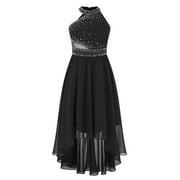 YiZYiF Girls Shiny Rhinestone Party Dress Sleeveless Ruched Bodice High-Low Dress for Wedding Birthday Party Black 8