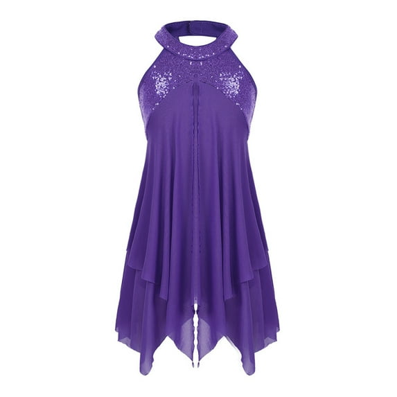 YiZYiF Girls Shiny Sequins Leotard Dress Irregular Hem Ballet Dance Skating Costume