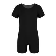 YiZYiF Girls Short Sleeves Solid Dance Leotard Gymnastic Exercise Jumpsuit Black 4