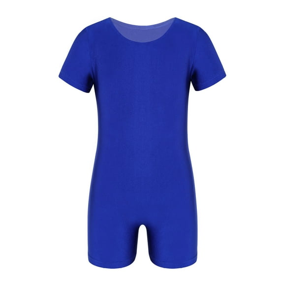 YiZYiF Girls Short Sleeves Solid Dance Leotard Gymnastic Exercise Jumpsuit Blue 10