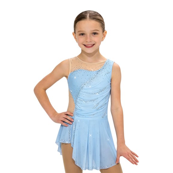 YiZYiF Girls Sleeveless Figure Ice Skating Dance Leotard Dress with Built-in Briefs Light Blue 12