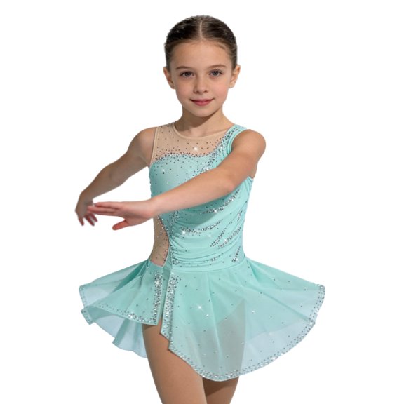 YiZYiF Girls Sleeveless Figure Ice Skating Dance Leotard Dress with Built-in Briefs Light Green 8