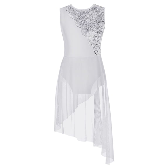 YiZYiF Girls Sleeveless Irregular Hem Modern Dance Dress Sequins Lyrical Dance Costume