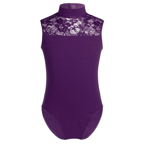 YiZYiF Girls Sleeveless Lace Back Ballet Dance Leotard Stretchy Gymnastic Fitness Jumpsuit Purple 7-8