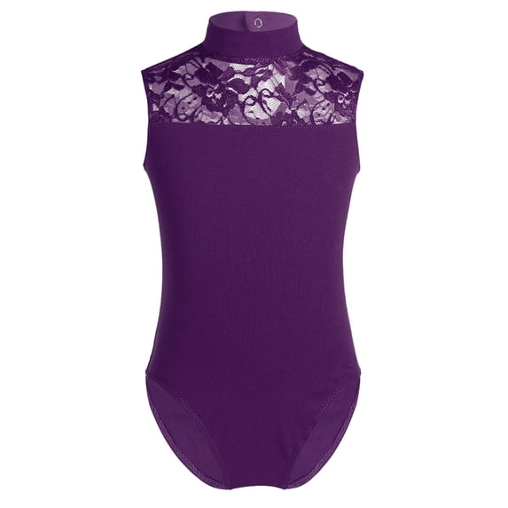 YiZYiF Girls Sleeveless Lace Back Ballet Dance Leotard Stretchy Gymnastic Fitness Jumpsuit Purple 9-10
