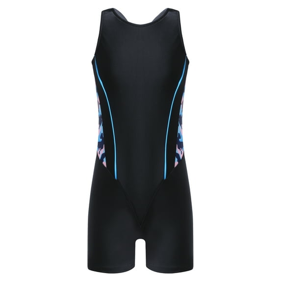 YiZYiF Girls Sleeveless One-Piece Swimwear Racer Back Swimming Jumpsuit Bathing Suit Blue Camouflage&Black 8