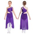 thumbnail image 1 of YiZYiF Girls Solid Color Lyrical Dance Costume Sleeveless Shiny Rhinestone Mesh Modern Dancing Dress Diamond Purple 12, 1 of 6