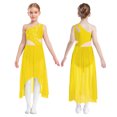 thumbnail image 1 of YiZYiF Girls Solid Color Lyrical Dance Costume Sleeveless Shiny Rhinestone Mesh Modern Dancing Dress Diamond Yellow 8, 1 of 6