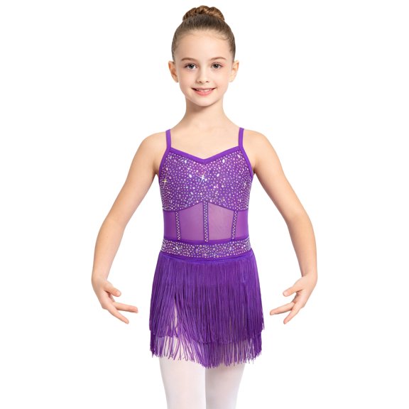 YiZYiF Girls Stage Performance Latin Figure Skating Cha-Cha Competitions Ballet Hip-Hop Dance Dresses Purple 6