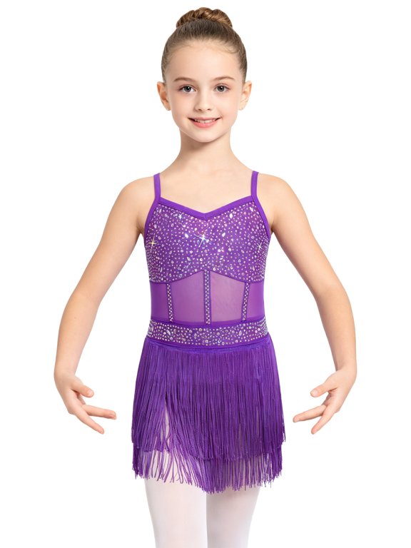Girls Stage Performance Latin Figure Skating Cha-Cha Competitions Ballet Hip-Hop Dance Dresses Purple 6