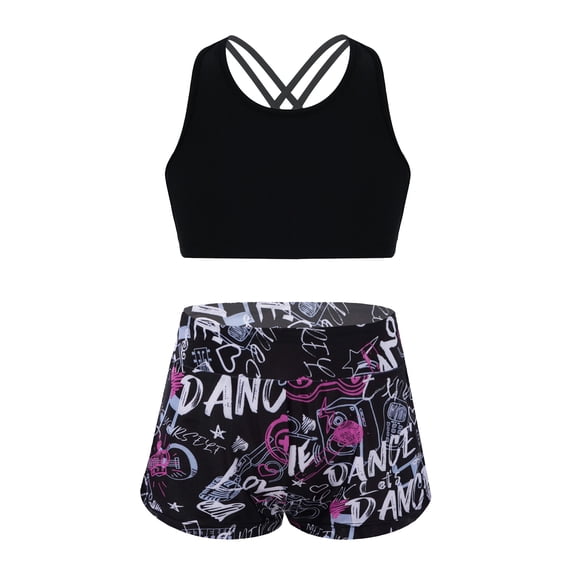 YiZYiF Girls Two Piece Activewear Floral Print Tank Top with Athletic Shorts Outfit Set Black Rose 10