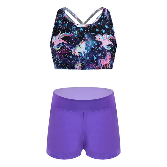 YiZYiF Girls Two Piece Activewear Floral Print Tank Top with Athletic Shorts Outfit Set Pegasus Starry Black 10