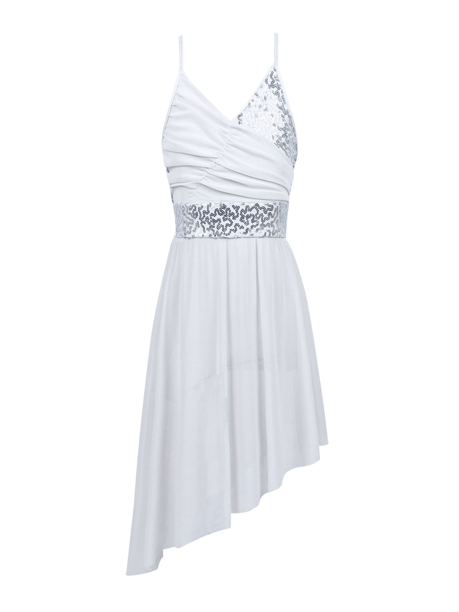 MSemis Girls Sequined Lyrical Dance Dress Contemporary Costumes Irregular Skirt Dancewear Mint Green 16