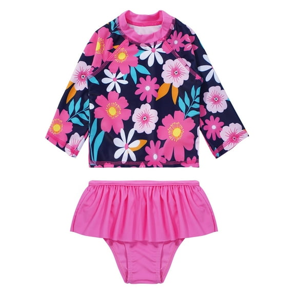 YiZYiF Infant Baby Girls 2Pcs Swimwear Long Sleeve Shirt with Skirted Bikini Bottoms Set,Sizes 0-24M
