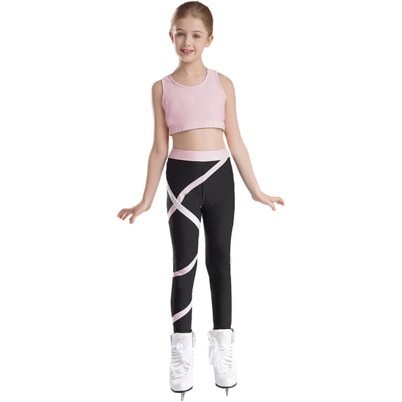 YiZYiF Kid Girls 2Pcs Dance Outfit Sports Bra Crop Tank Top with Athletic Leggings Set Gym Yoga Outfit Pink 10