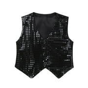 YiZYiF Kids Big Boys Sequined Vest Costume Glittery Waistcoat for Choir Jazz Dance Performance Black 10-12