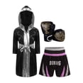 thumbnail image 1 of YiZYiF Kids Boys Boxing Outfits Metallic Trim Satin Belted Hooded Cloak Robe and Martial Arts MMA Pink&Silver 6, 1 of 6