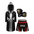 thumbnail image 1 of YiZYiF Kids Boys Boxing Outfits Metallic Trim Satin Belted Hooded Cloak Robe and Martial Arts MMA Red&Silver 16, 1 of 6