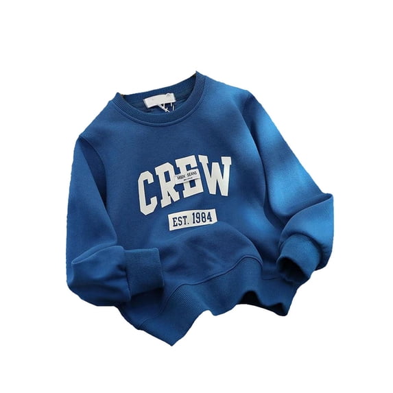 YiZYiF Kids Boys Casual Sweatshirt Crew Neck Letters Print Long Sleeve Pullover Top School Wear Blue 5-6