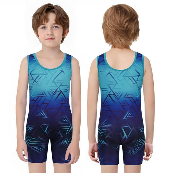 YiZYiF Kids Boys Geometric Print Wrestling Singlets Powerlifting Training Singlets Gym Sport Tank Top Light Blue 16