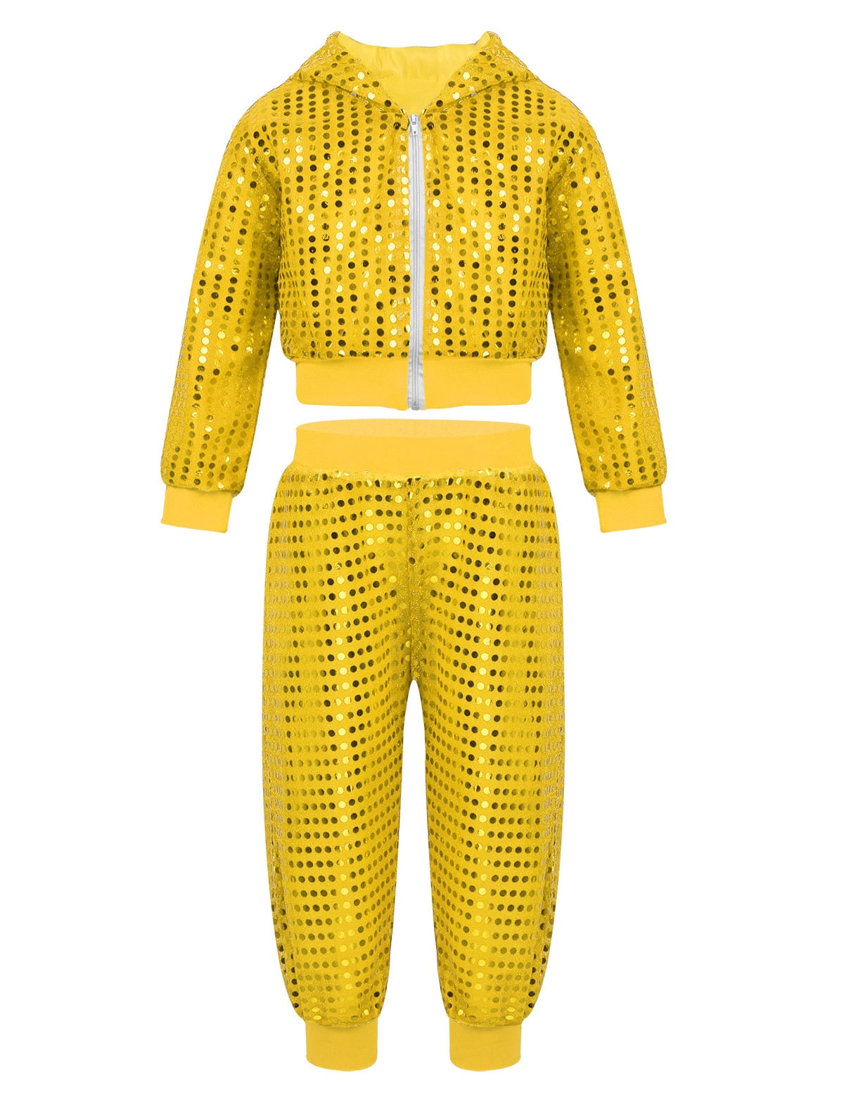 Ensemble Danse Hip Hop Enfant Fille 2 Pièces Paillettes - Débardeur Court Et Pantalon Jogging 5-16 Ans