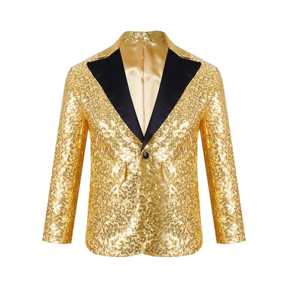 YiZYiF Kids Boys One Button Formal Tuxedo Shiny Sequins Suit Jacket Blazer for Wedding Birthday Party Gold 12