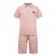 thumbnail image 1 of YiZYiF Kids Boys Two-Piece Outfit & Set Casual Solid Turn-Down Collar T-shirt with Shorts Daily Wear Pink 9-10, 1 of 7