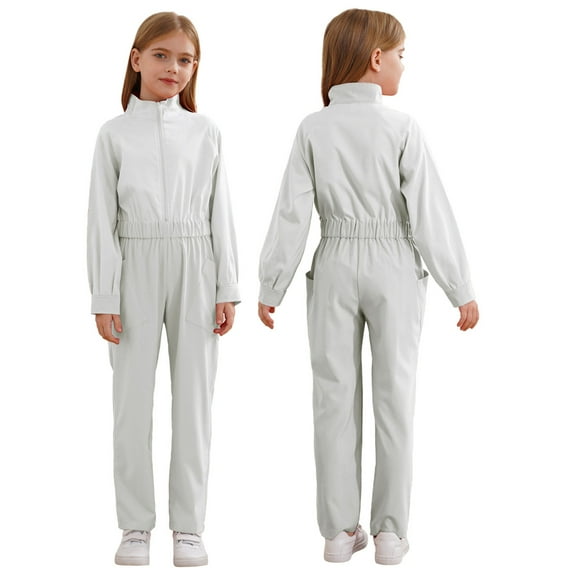 YiZYiF Kids Coveralls for Girls Boys Mechanic Costume Jumpsuit with Pockets Romper Overalls Boiler Suit Ivory 12