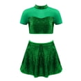 thumbnail image 1 of YiZYiF Kids Girls 2 Piece Sequins Dance Crop Top with Skater Skirt Set for Ballet Lyrical Dancewear Turquoise 12, 1 of 7