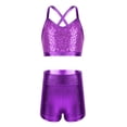 thumbnail image 1 of YiZYiF Kids Girls 2PCS Ballet Dance Tankini Outfit Sequins Crop Top with Metallic Bottoms for Gym Fitness, 1 of 7