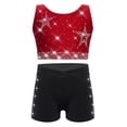 thumbnail image 1 of YiZYiF Kids Girls 2Pcs Shiny Rhinestones Crop Top and Shorts Tracksuit Set for Yoga Gymnastics Dance Burgundy Black 12, 1 of 6
